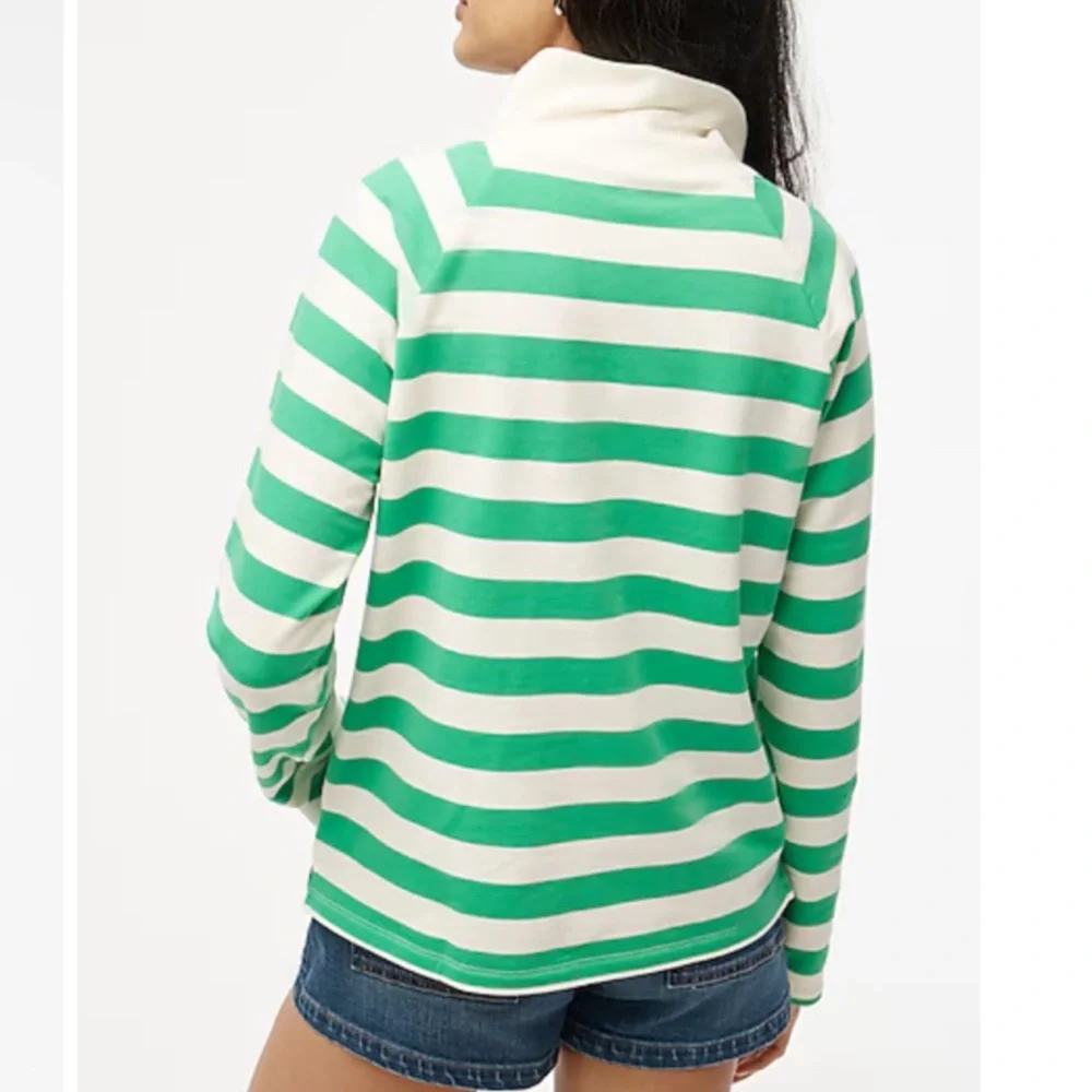 J. Crew Pullover Striped Sweatshirt Lightweight Kelly, Ivory M - Picture 3 of 9